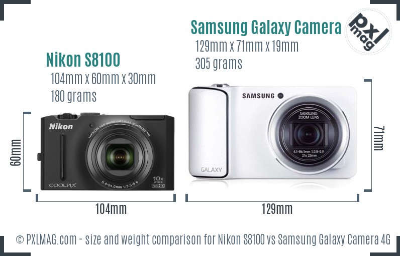 Nikon S8100 vs Samsung Galaxy Camera 4G size comparison Nikon S8100 vs Samsung Galaxy Camera 4G size comparison