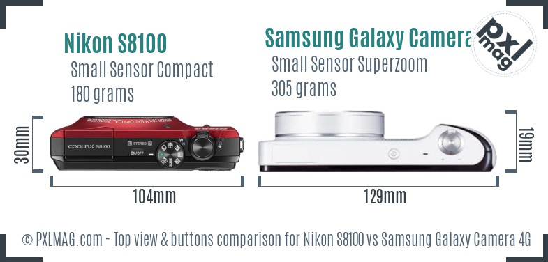 Nikon S8100 vs Samsung Galaxy Camera 4G top view buttons comparison
