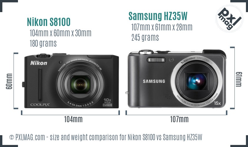 Nikon S8100 vs Samsung HZ35W size comparison