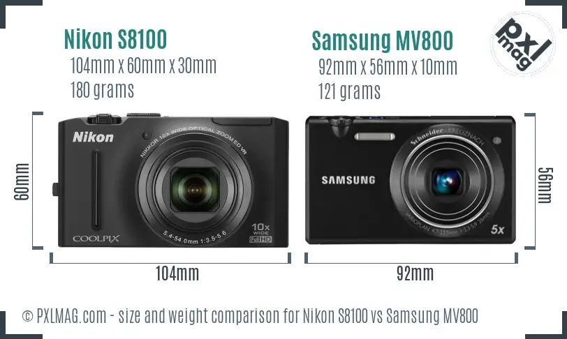 Nikon S8100 vs Samsung MV800 size comparison Nikon S8100 vs Samsung MV800 size comparison