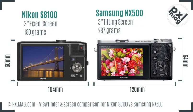 Nikon S8100 vs Samsung NX500 Screen and Viewfinder comparison