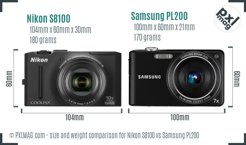 Nikon S8100 vs Samsung PL200 size comparison