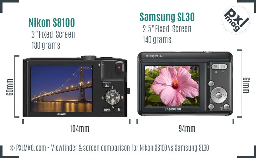 Nikon S8100 vs Samsung SL30 Screen and Viewfinder comparison Nikon S8100 vs Samsung SL30 Screen and Viewfinder comparison