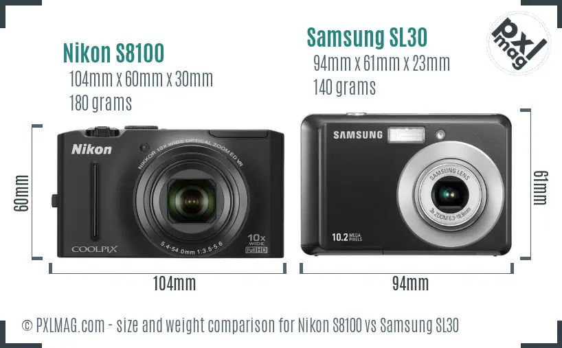 Nikon S8100 vs Samsung SL30 size comparison Nikon S8100 vs Samsung SL30 size comparison