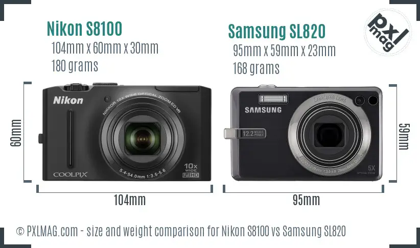 Nikon S8100 vs Samsung SL820 size comparison Nikon S8100 vs Samsung SL820 size comparison