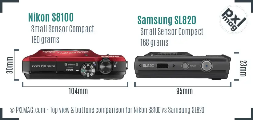 Nikon S8100 vs Samsung SL820 top view buttons comparison Nikon S8100 vs Samsung SL820 top view buttons comparison