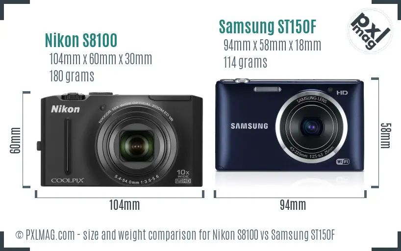 Nikon S8100 vs Samsung ST150F size comparison