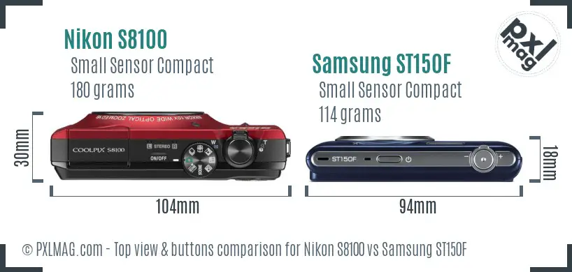 Nikon S8100 vs Samsung ST150F top view buttons comparison