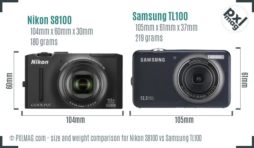 Nikon S8100 vs Samsung TL100 size comparison