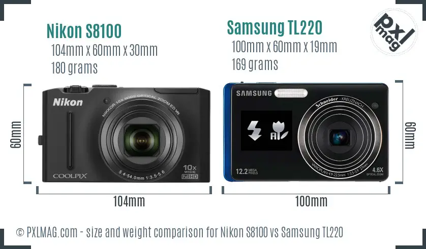 Nikon S8100 vs Samsung TL220 size comparison