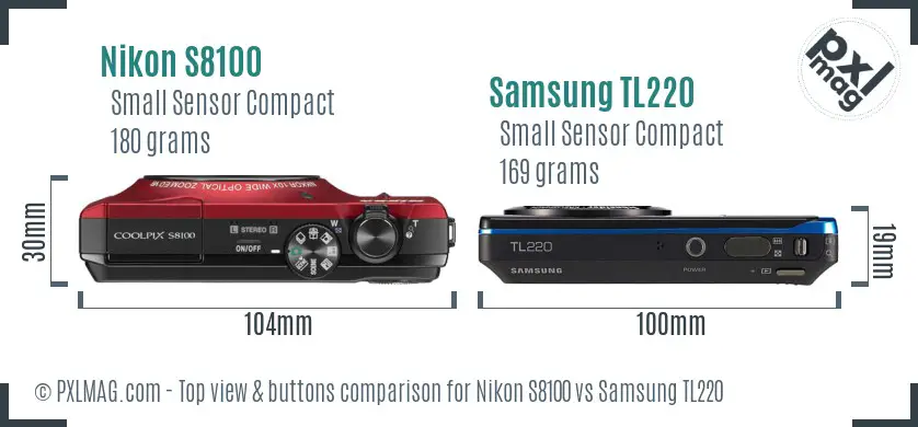 Nikon S8100 vs Samsung TL220 top view buttons comparison
