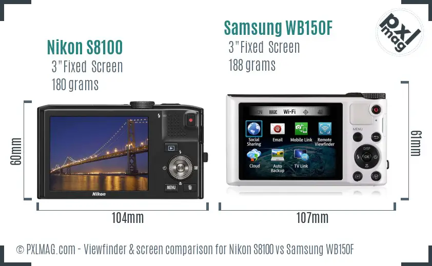 Nikon S8100 vs Samsung WB150F Screen and Viewfinder comparison