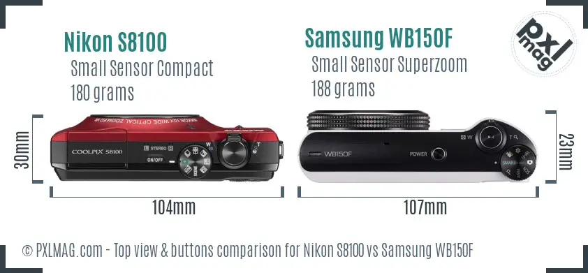 Nikon S8100 vs Samsung WB150F top view buttons comparison