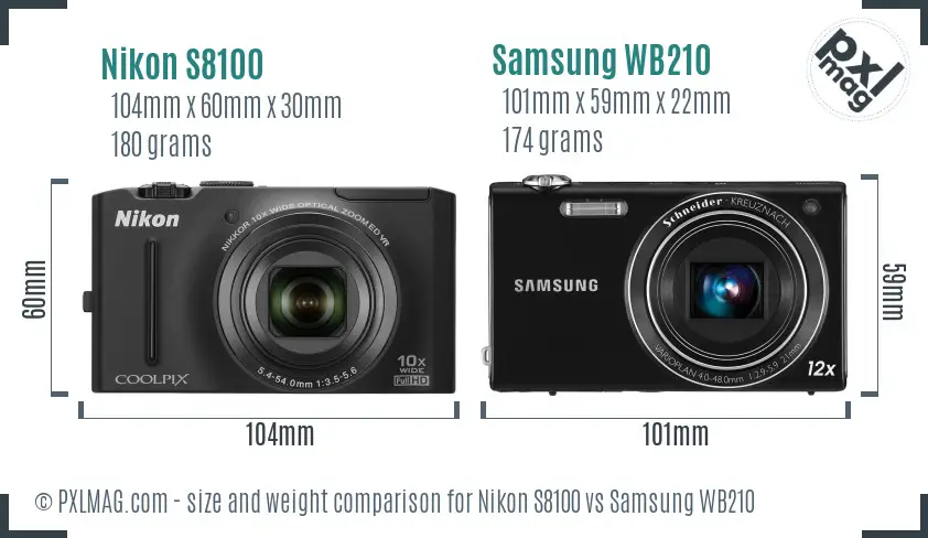 Nikon S8100 vs Samsung WB210 size comparison