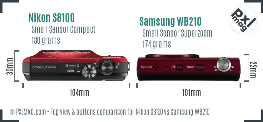 Nikon S8100 vs Samsung WB210 top view buttons comparison