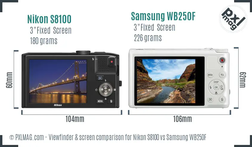 Nikon S8100 vs Samsung WB250F Screen and Viewfinder comparison