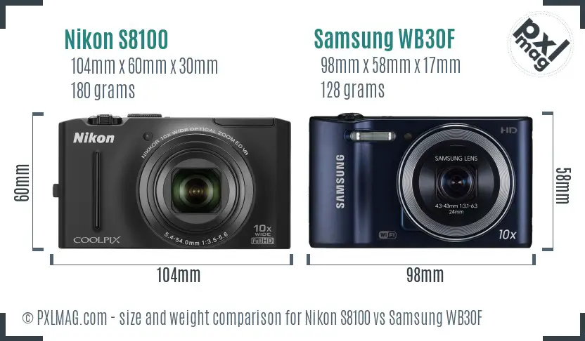 Nikon S8100 vs Samsung WB30F size comparison