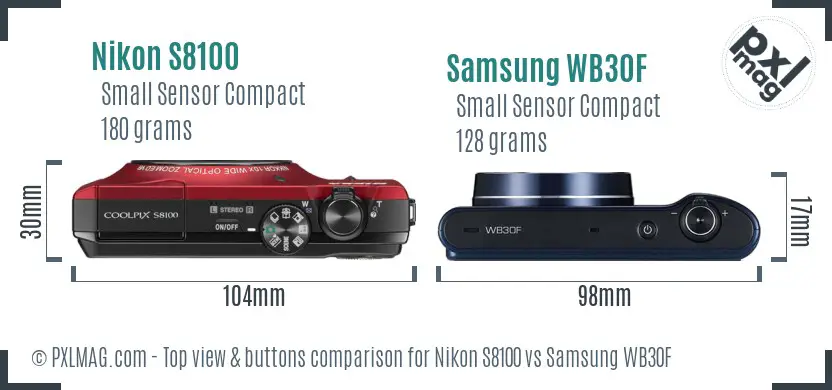 Nikon S8100 vs Samsung WB30F top view buttons comparison