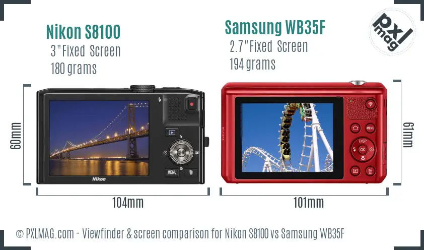 Nikon S8100 vs Samsung WB35F Screen and Viewfinder comparison