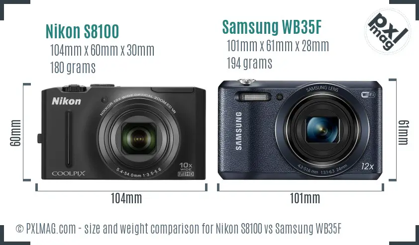 Nikon S8100 vs Samsung WB35F size comparison