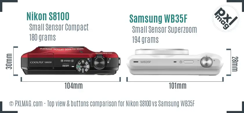 Nikon S8100 vs Samsung WB35F top view buttons comparison
