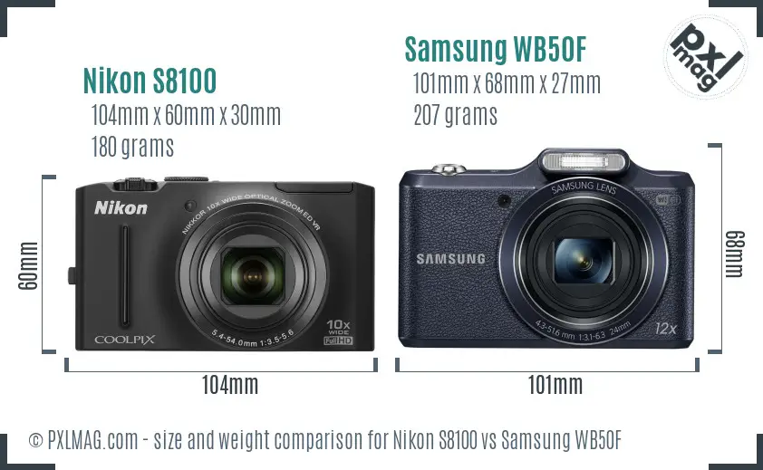 Nikon S8100 vs Samsung WB50F size comparison Nikon S8100 vs Samsung WB50F size comparison