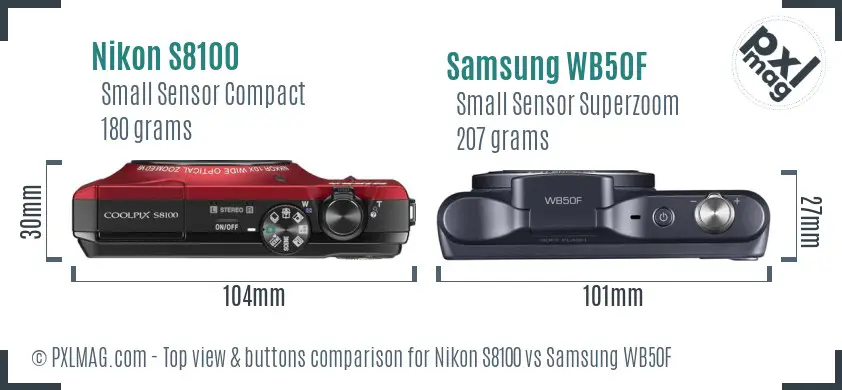 Nikon S8100 vs Samsung WB50F top view buttons comparison Nikon S8100 vs Samsung WB50F top view buttons comparison