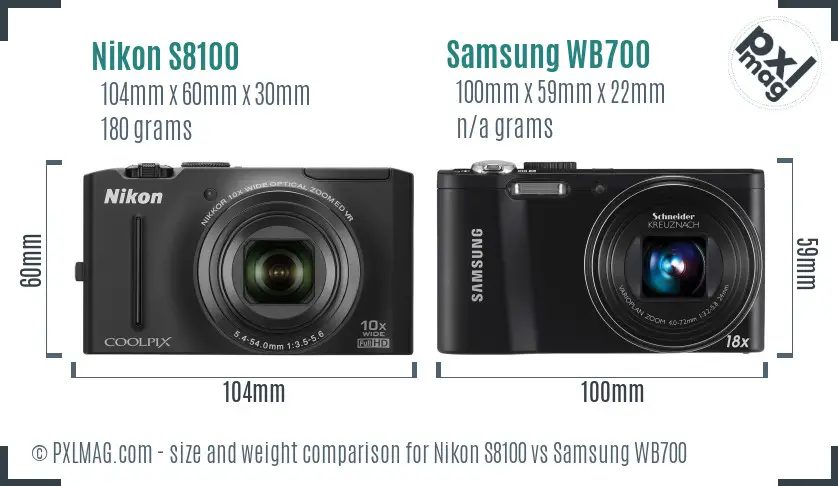Nikon S8100 vs Samsung WB700 size comparison Nikon S8100 vs Samsung WB700 size comparison