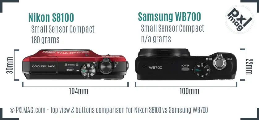 Nikon S8100 vs Samsung WB700 top view buttons comparison Nikon S8100 vs Samsung WB700 top view buttons comparison