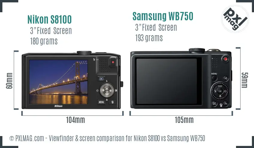 Nikon S8100 vs Samsung WB750 Screen and Viewfinder comparison