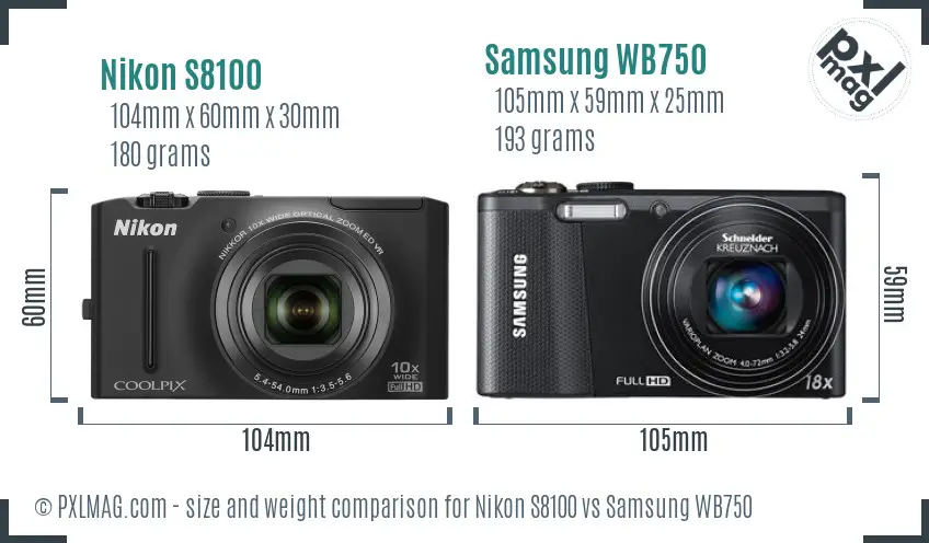Nikon S8100 vs Samsung WB750 size comparison