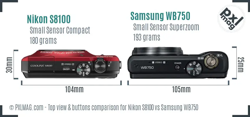 Nikon S8100 vs Samsung WB750 top view buttons comparison