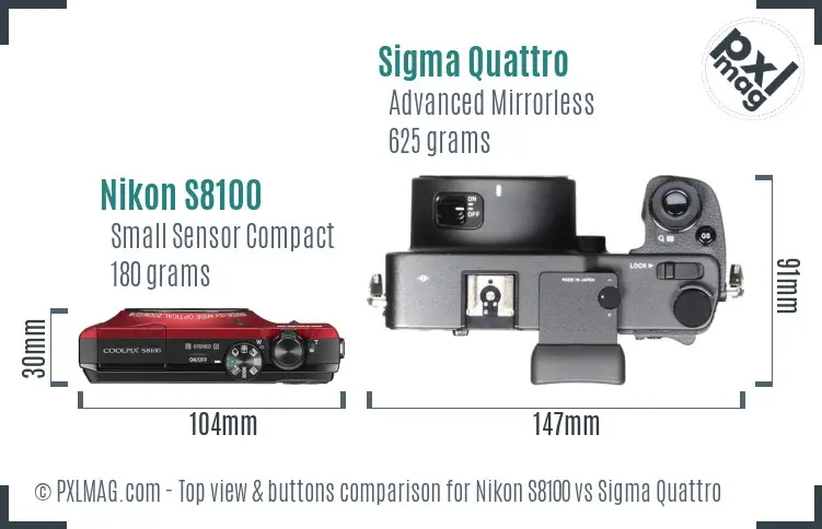 Nikon S8100 vs Sigma Quattro top view buttons comparison