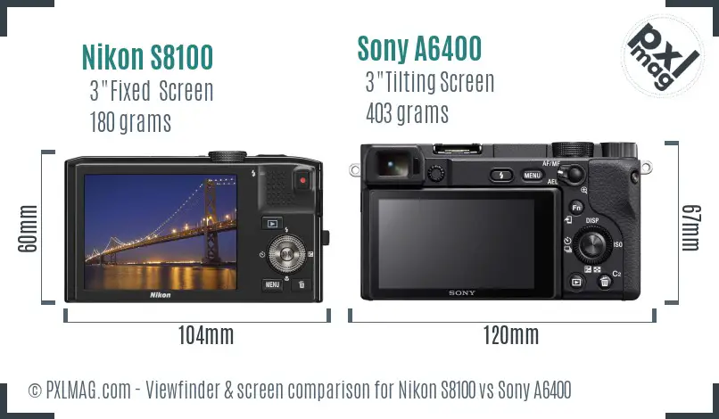Nikon S8100 vs Sony A6400 Screen and Viewfinder comparison