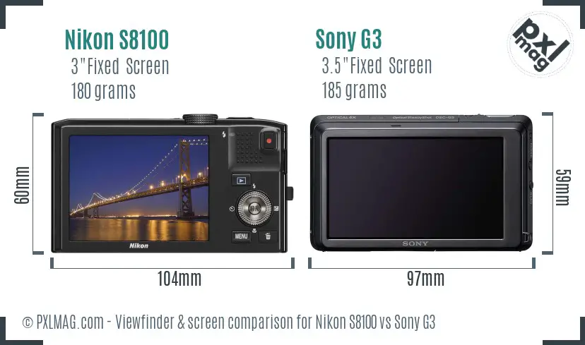 Nikon S8100 vs Sony G3 Screen and Viewfinder comparison