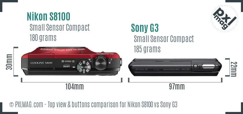 Nikon S8100 vs Sony G3 top view buttons comparison