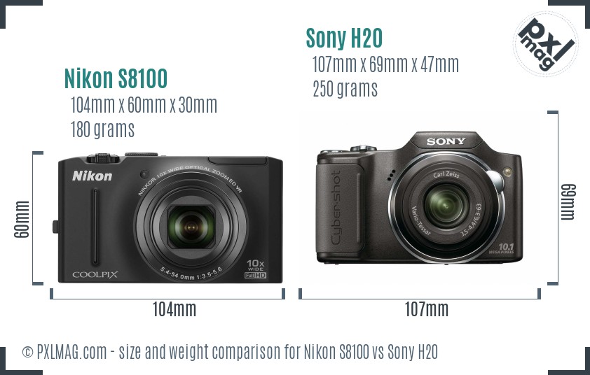 Nikon S8100 vs Sony H20 size comparison Nikon S8100 vs Sony H20 size comparison
