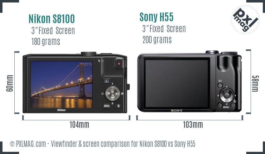 Nikon S8100 vs Sony H55 Screen and Viewfinder comparison
