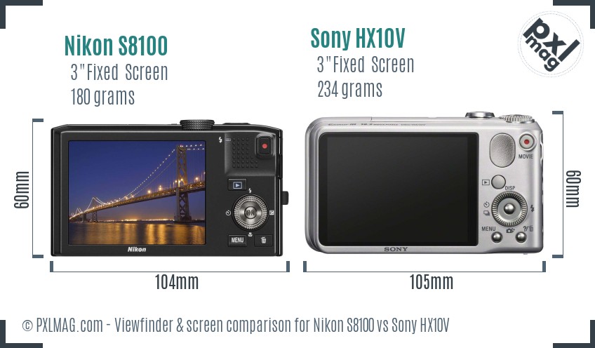 Nikon S8100 vs Sony HX10V Screen and Viewfinder comparison