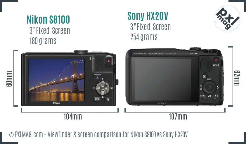 Nikon S8100 vs Sony HX20V Screen and Viewfinder comparison