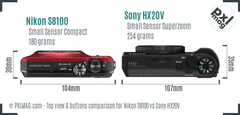 Nikon S8100 vs Sony HX20V top view buttons comparison