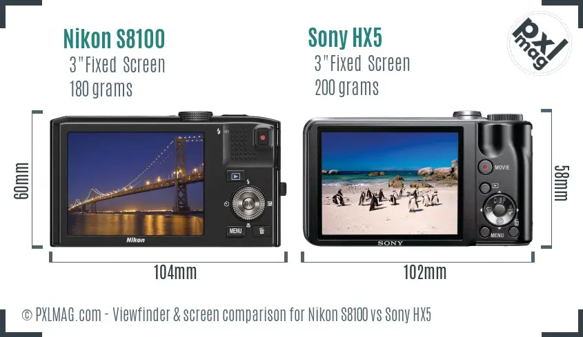 Nikon S8100 vs Sony HX5 Screen and Viewfinder comparison