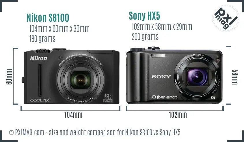 Nikon S8100 vs Sony HX5 size comparison