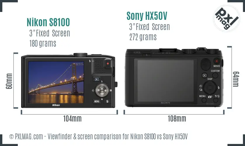 Nikon S8100 vs Sony HX50V Screen and Viewfinder comparison