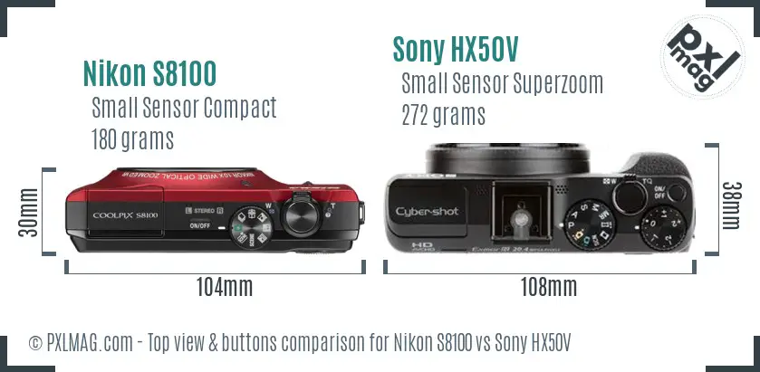 Nikon S8100 vs Sony HX50V top view buttons comparison