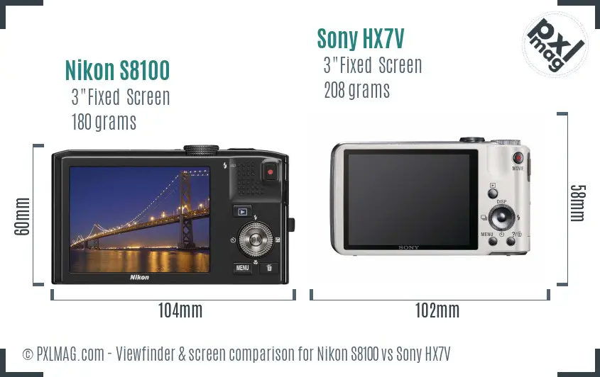 Nikon S8100 vs Sony HX7V Screen and Viewfinder comparison Nikon S8100 vs Sony HX7V Screen and Viewfinder comparison