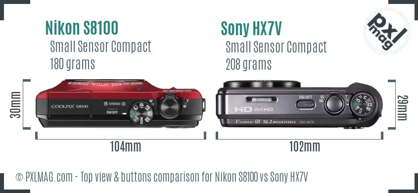 Nikon S8100 vs Sony HX7V top view buttons comparison Nikon S8100 vs Sony HX7V top view buttons comparison