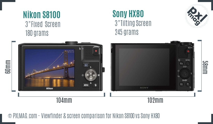 Nikon S8100 vs Sony HX80 Screen and Viewfinder comparison