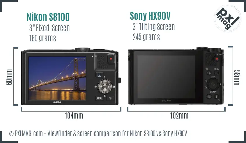 Nikon S8100 vs Sony HX90V Screen and Viewfinder comparison Nikon S8100 vs Sony HX90V Screen and Viewfinder comparison
