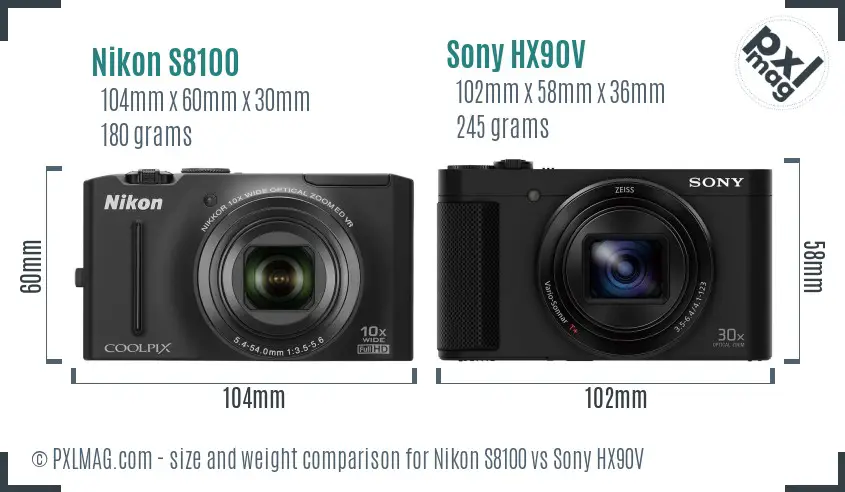 Nikon S8100 vs Sony HX90V size comparison Nikon S8100 vs Sony HX90V size comparison